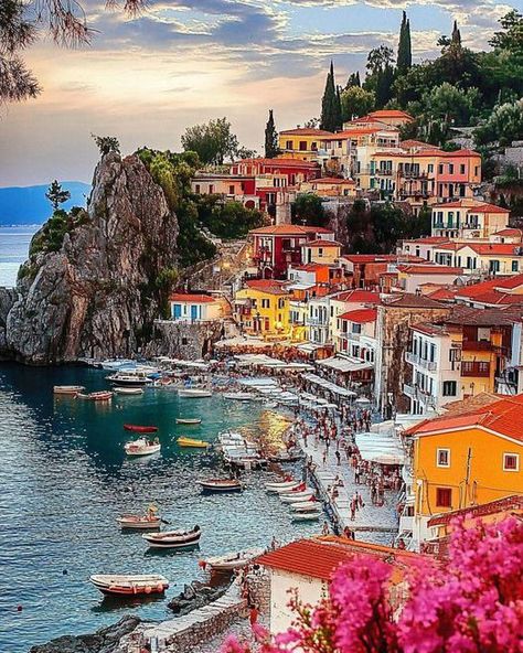 Seaside Gem: Parga, Greece's Picturesque Coastal Town Coastal Town Photography, Port City Aesthetic, Port Town, Coastal Village, Coastal City, Beach Towns, Point Perspective, Coastal Town, Coastal Cities