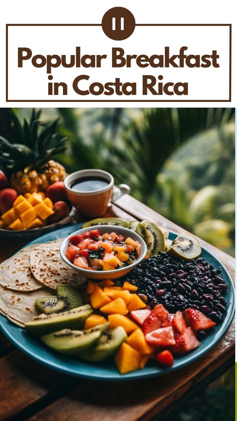 A traditional Costa Rican breakfast featuring gallo pinto, tortillas, fresh fruit, and coffee. Costa Rica Food Recipes, Costa Rican Breakfast, Costa Rican Recipes, Breakfast Staples, Costa Rica Restaurants, Costa Rica Food, Visiting Costa Rica, Costa Rican Food, Gallo Pinto