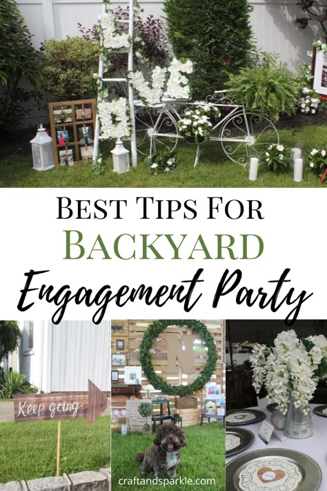 Throwing An Engagement Party, Engagement Party Garden Ideas, Engagements Ideas Party, Engagement Cookout Ideas, Engagement Parties Decorations, Engagement Barbeque Party, Engagement Party Outdoor Decorations, Farmhouse Engagement Party, Backyard Engagement Party Activities