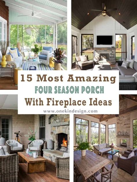 15 Most Amazing Four Season Porch With Fireplace Ideas Large Sunroom Ideas, 4 Season Porch Ideas, Three Season Porch Ideas, 4 Season Room Addition, Sunroom With Fireplace, 3 Season Porch Ideas, Four Season Porch, All Season Porch, Four Season Sunroom