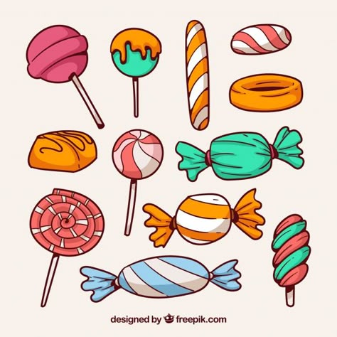 Colorful candies collection in hand drawn style Free Vector Candy City, Candy Illustration, Candy Drawing, Cartoon Candy, Candy Images, Candy Poster, 귀여운 음식 그림, Candy Art, Cute Food Drawings