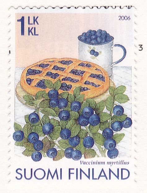 A country that honours blueberry pie on its stamps? I think I love Finland more than ever. طوابع بريد, Postage Stamp Design, Postage Stamp Art, Post Stamp, Arte Inspo, Vintage Poster Art, Postal Stamps, Vintage Stamps, Mail Art