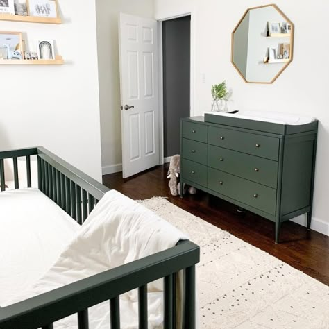 Hampshire Olive Green Changing Table Topper + Reviews | Crate and Barrel Green Changing Table, Changing Table Topper, Baby Changing Tables, Nursery Room Design, Kids Dressers, Baby Boy Room Nursery, Nursery Room Inspiration, Matching Furniture, Baby Room Design