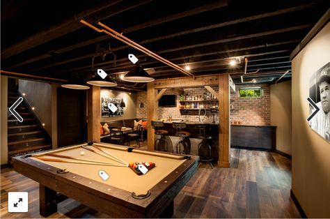 Rustic Basement Bar, Dark Basement, Basement Furniture, Rustic Basement, Basement Remodel Diy, Basement Reno, Basement Bar Designs, Basement Inspiration, Game Room Basement