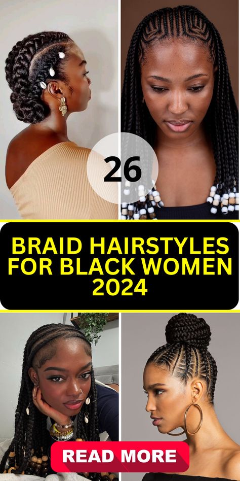 26 Trendsetting Braid Hairstyles for Black Women in 2024 - Get Inspired! - divagaze.com Braided Updo Black Women, Chunky Cornrows Braids, Easy Big Braids Hairstyles, Ponytail Braid Hairstyles Black Women, Braids With Hats Black Women, Bun Braids For Black Women, Whimsical Ponytail, Braided Updo Hairstyles For Black Women, Updo Braided Ponytail