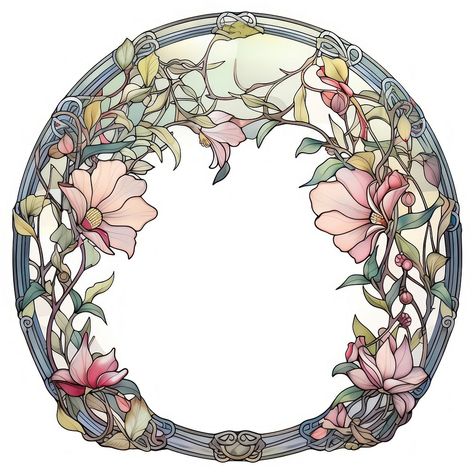 Circular Stained Glass Window, Background Architecture, Art Nouveau Botanical, Art Nouveau Floral Pattern, Art Nouveau Frame, Stained Glass Floral, Arch Art, Stained Glass Frames, Nouveau Flowers