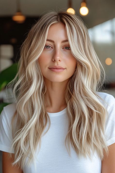 🍯 Add warmth and brightness to your hair with these 25 caramel blonde hair ideas for a warm, radiant look! Perfect for fall or anytime you want a natural glow, these shades of caramel blonde are universally flattering and effortlessly chic. Try it with highlights or balayage for a custom look! #CaramelBlonde #BlondeInspo #WarmHair #RadiantGlow #HairColorTrends #BalayageHighlights #GoldenBlonde #FallVibes #WarmTones #ChicHair Blonde Hair With Honey Highlights, Warm Blond Balayage, Honey Vanilla Blonde Balayage, Bright Blonde Hair With Lowlights, Cali Blonde Hair, Warm Light Blonde Hair, Blonde Balayage Bright, Bright Blonde Hair With Dimension, Honey Blonde Dark Roots