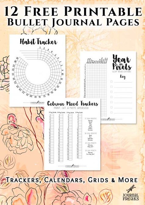 Free Printable Bullet Journal Pages - The Basics - Journal Freaks Free Journal Printables Templates Aesthetic, Printable Bullet Journal Pages Free, Journal Printables Templates, Premade Bullet Journal, Vintage Journal Pages, Free Bullet Journal Printables, Bujo Printables, Journal Printables Free, Bullet Journal Templates