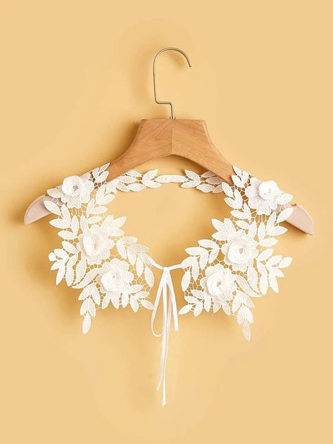 Flower Decor Faux Dickey Collar | SHEIN EUR Sewing Artwork, Dickey Collar, Fancy Collar, T Shirt Sewing Pattern, Womens Trendy Dresses, Tassels Decor, Diy Fashion Clothing, Lace Decor, Pearl And Lace