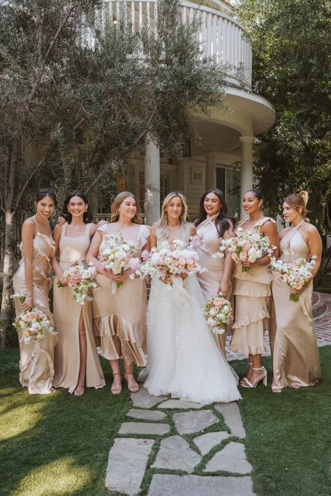 Champagne Gold Bridesmaid Dresses, Bridesmaid Dresses Different Colors, Mixed Bridesmaid Dresses, Tan Bridesmaids, Tan Bridesmaid Dresses, Nude Bridesmaid Dresses, Beige Bridesmaids, Mix Match Bridesmaids, Neutral Bridesmaid Dresses