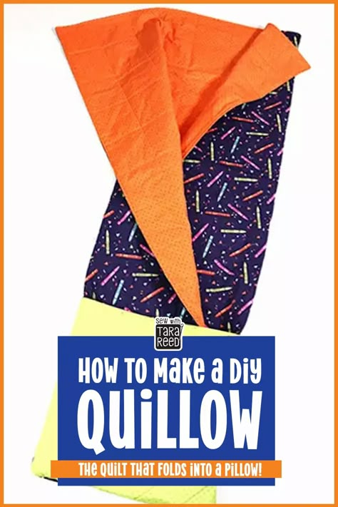 Beginner's sewing project: How to sew a quillow, or a quilt that folds into a pillow. Step-by-step and video tutorial featuring Crayola® Colors of Kindness fabric from Riley Blake Designs. Includes how to fold a quillow, how to turn any quilt into a quillow and how to make a quillow from 4 yards of fabric. Quillow Pattern, Sewing Pillows Ideas, Crazy Quilt Tutorials, Pillow Beds, Donation Ideas, Nap Mats, Kids Pillow, Home Gift Ideas, Xmas 2024