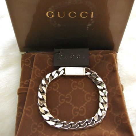 "Authentic #Gucci Men Sterling Silver Trademark Engraved Bracelet" https://squareup.com/market/three3galsstore/authentic-gucci-men-sterling-silver-trademark-engraved-bracelet … … pic.twitter.com/WovL353P3c Gucci Men Jewelry, Mens Silver Bracelets Latest, Gucci Bracelets Men, Breslet For Men, Gucci Bracelet, Mens Designer Jewelry, High Fashion Accessories, Mens Gold Jewelry, Silver Bar Necklace