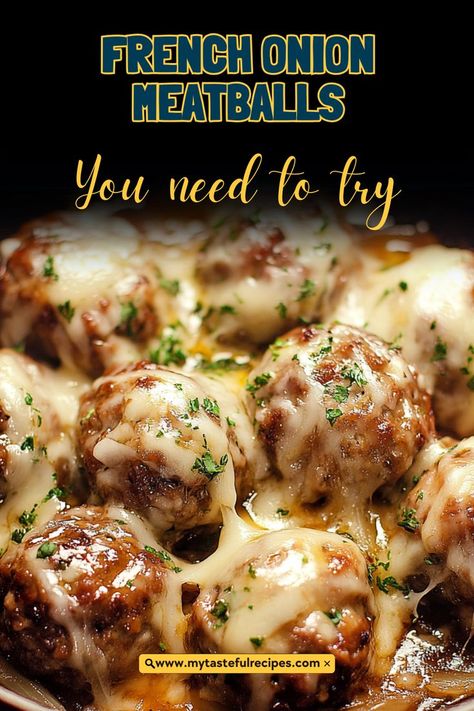 Delight your taste buds with these Delicious French Onion Meatballs in Onion Gravy! Packed with savory flavors, they’re the perfect comfort food dish to warm you up on a chilly evening. Easy Meatball Sauce, French Onion Meatballs Recipe, French Onion Meatballs, Onion Meatballs, Juicy Meatballs, Beef Appetizers, Meatball Appetizer Recipe, Savory Meatballs, Meatball Dinner