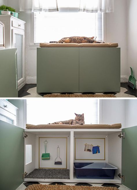 Ikea Hacks For Cats, Mud Bench, Ikea Cat, Katt Diy, Hidden Litter Boxes, Katt Grejer, Kat Diy, Litter Box Covers, Easy Ikea Hack