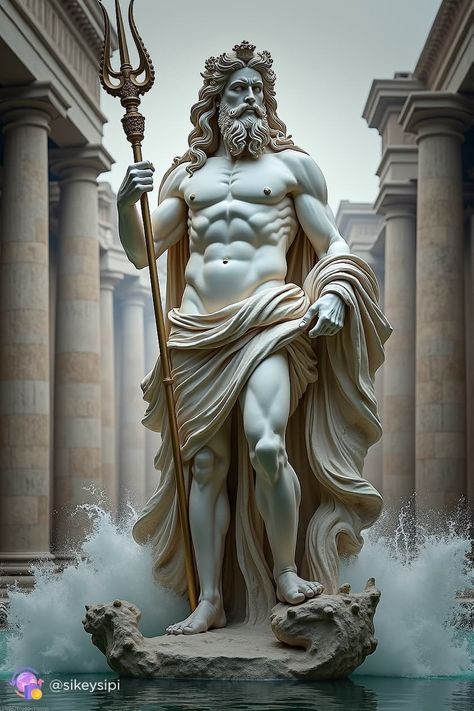 This stunning AI-generated artwork captures the majesty and power of Poseidon, the god of the sea. The intricate details in the sculpture make it a perfect piece for any classical art enthusiast. 🌊✨ Explore more on our Telegram channel! Poseidon Concept Art, Poseidon Statue Sculpture, Posiden Statues, Poseidon Illustration, Poseidon Aesthetic, Greek God Sculptures, Greek God Poseidon, Poseidon Statue, Zeus Statue