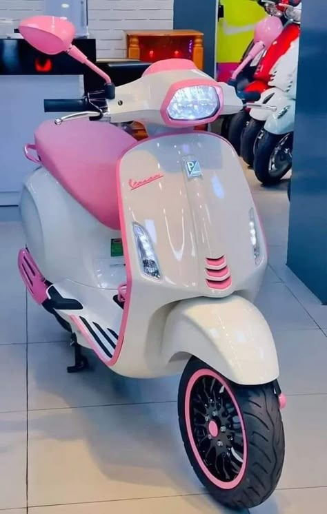 Pink Moped Aesthetic, Pink Vespa Aesthetic, Motor Vespa Aesthetic, Moped Scooter Aesthetic, Razor Moped, Scooter Aesthetic, Pink Moped, Pink Vespa, Pink Scooter