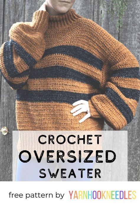 Make this cozy and simple oversized crochet sweater with this free pattern! Bulky Sweater, Crochet Sweater Pattern, Easy Knitting Projects, Crochet Jumper, Crochet Sweater Pattern Free, Confection Au Crochet, Mode Crochet, Oversize Sweater, Crochet Sweaters