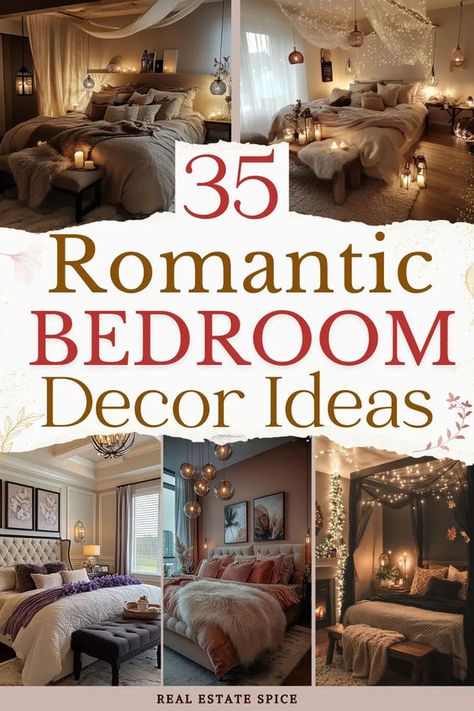 Fall in love with your bedroom all over again! My romantic bedroom design guide showcases 35 of the best decor ideas, including innovative lighting solutions, bedroom design tips to create an enchanting bedroom. I share styling ideas and home decor suggestions that help you embrace trending styles while keeping the space cozy and inviting. Get ready to create a romantic atmosphere that reflects your personal taste! RealEstateSpice.com #RomanticBedroomIdeas Hotel Room For Boyfriend, Bedroom Styles Romantic, Decorated Hotel Room For Boyfriend, Decorated Hotel Room, Bedroom Ideas Couples, Romantic Bedroom Ideas For Couples, Romantic Bedroom Colors, Romantic Bedroom Decor Ideas, Elegant Color Schemes