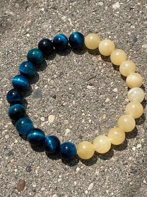 Prosperity Crystals, Crystals For Luck, Manifest Success, Blue Tiger Eye, Honey Calcite, Blue Tiger, Blue Tigers, Blue Tigers Eye, Gemstone Bracelets