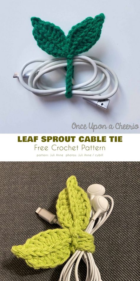 Leaf Sprout Cable Tie Crochet Cable, Crochet Plant, Crochet Business, Crochet Leaves, Crochet Design Pattern, Beginner Crochet Projects, Crochet Bookmarks, Cable Tie, Quick Crochet