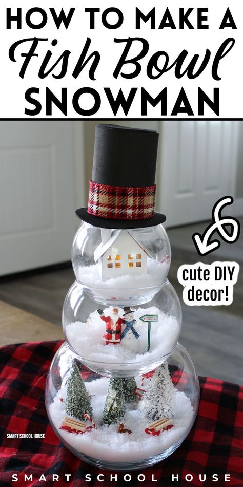 If you love holiday DIY crafts, you have to take a look at this adorable fish bowl snowman craft from Smart School House. This easy project makes a great Christmas decoration for your home. Following this tutorial, you can easily make a little Christmas scene in each bowl. This great craft will be fun to personalize to match your Christmas decor. Enjoy making this fish bowl snowman today! Diy Fish Bowl, Fish Bowl Snowman, Holiday Diy Crafts, Bowl Snowman, Smart School House, Snowman Crafts Diy, Snowman Craft, Smart School, Holiday Crafts Diy