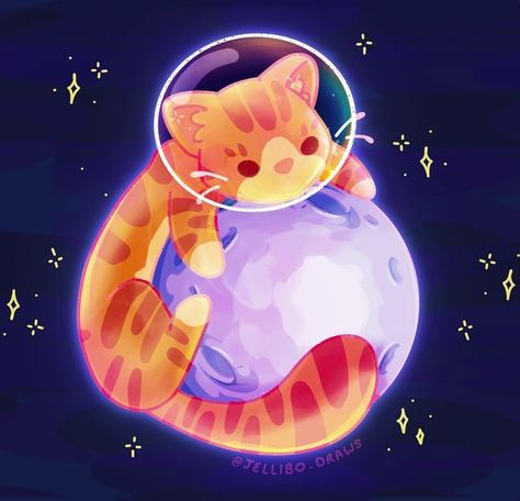 Outer Space Drawing, Ginger Cat Art, Cat Floating, Space Anime, Space Animals, Space Drawings, Galaxy Cat, Astronaut Art, Puppy Art