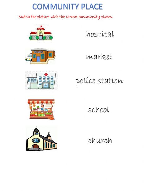 Places In The Community Worksheet, My Neighborhood Activities Preschool, Community Places Worksheets, Places In The Community Kindergarten, Community Places Preschool Activities, Community Worksheet, Adjectives For Kids, Neighborhood Activities, Esl Preschool