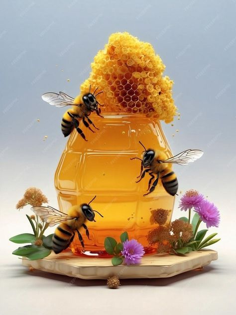 Honey Bee On Flower, Honey Pictures, Honey Bee Flowers, Bee Aesthetic, Honey Flower, Honey Jar Labels, Bee Photography, Honey Products, Honey Photography