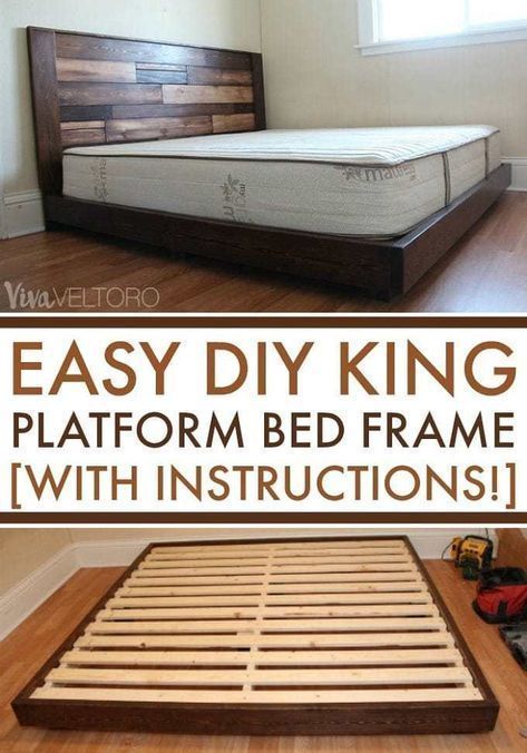 22 Spacious DIY Platform Bed Plans Suited to Any Cramped Budget Diy King Platform Bed, Diy Platform Bed Plans, Diy Platform Bed Frame, Diy King Bed, Diy King Bed Frame, Diy Bed Frame Easy, Platform Bed Plans, King Platform Bed Frame, Bed Frame Plans