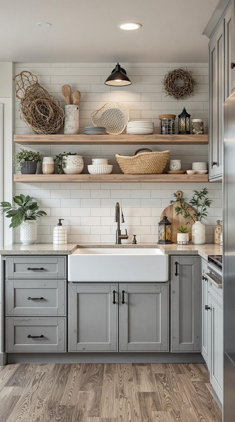 Coastal Kitchen Designs Modern Coastal Cottage Kitchen, Lake Kitchen Decor, Coastal Kitchen Aesthetic, Lakehouse Kitchen Cabinets, Vintage Coastal Kitchen, Lake Kitchen Ideas, Gray Coastal Kitchen, Coastal Grandma Kitchen, Lake House Interior Design Ideas