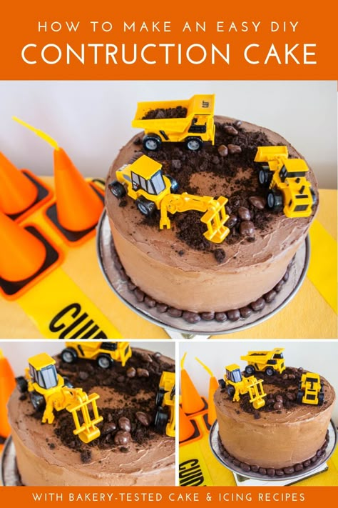 Cakes 1st Birthday, Easy Kids Birthday Cakes, Digger Cake, Construction Birthday Cake, Buttercream Recipes, Cakes Anniversary, Construction Theme Birthday, Construction Theme Birthday Party, Construction Cake