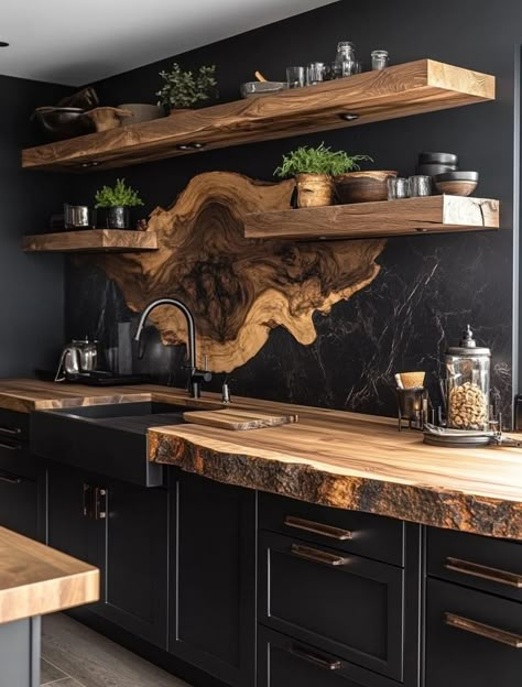 Pine Shelves, Wood Details, Cabin Kitchens, Cabin Style, Kitchen Redo, Cozy Cabin, Counter Tops, Wood Kitchen, Counter Top