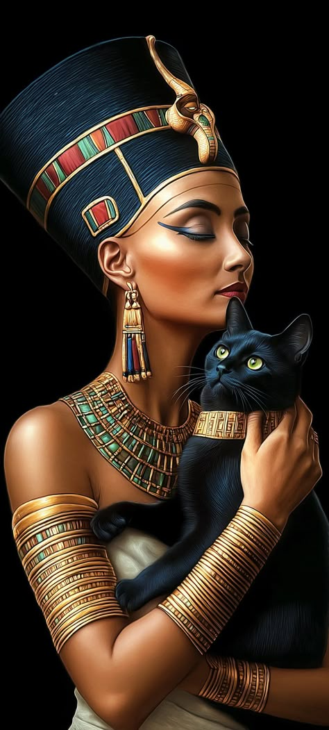 Nefertiti Art, Egyptian Aesthetic, Egyptian Goddess Art, Egypt Concept Art, Artifact Art, Egyptian Beauty, Egyptian Women, Egyptian Cat, Ancient Egyptian Gods