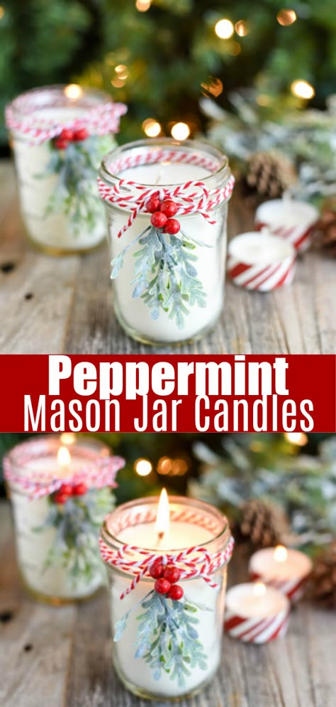 DIY Peppermint Mason Jar Candles - A Pumpkin And A Princess Wooden Box Bed Design, Wooden Box Bed, Diy Mason Jar Candles, Diy Peppermint Candle, Diy Candle Gift, Diy Wooden Candle, Scented Mason Jar Candles, Christmas Candle Jars, Candle Diy Mason Jar