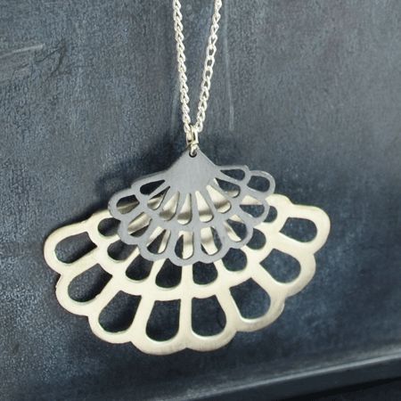 A long sterling silver necklace with two beautiful fan pendants. Fan Necklace, Trendy Necklace, Long Silver Necklace, Buy Necklace, Sterling Silver Jewellery, Trendy Necklaces, Jewellery Collection, Unique Necklaces, Handmade Sterling Silver