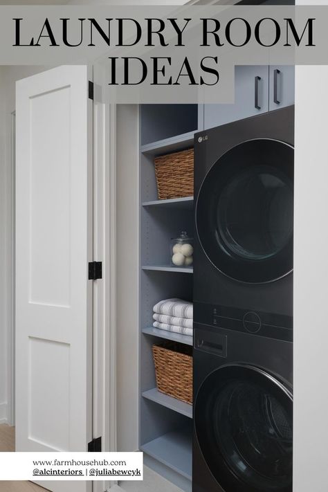 Laundry Room Ideas Practical Laundry Room, Stackable Washer And Dryer, Laundry Room Shelves, Farmhouse Laundry, Farmhouse Laundry Room, Laundry Day, Laundry Room Ideas, Smart Storage, Maximize Space