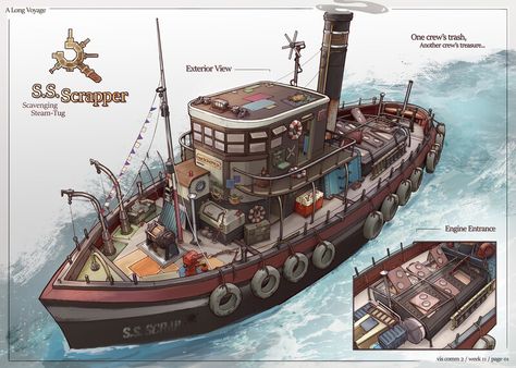 ArtStation - A Long Voyage - FZD Term 2 Project Sunless Sea, Airship Art, Feng Zhu Design, Pirate Ship Model, Feng Zhu, Drawing Concepts, Seafood Shop, Steampunk Illustration, Blades In The Dark