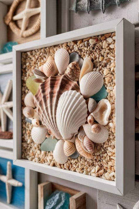 25 DIY Seashell Crafts [Make Within Minutes] – craftydiyers.com Display Sea Shells Ideas, Things To Make Out Of Seashells, Shell And Driftwood Art, Project With Sea Shells, Art With Sea Shells Diy Ideas, Shell Shadow Box Diy, Diy Shell Wreath, Diy Seashell Crafts Shell Projects, Sea Shell Projects Diy