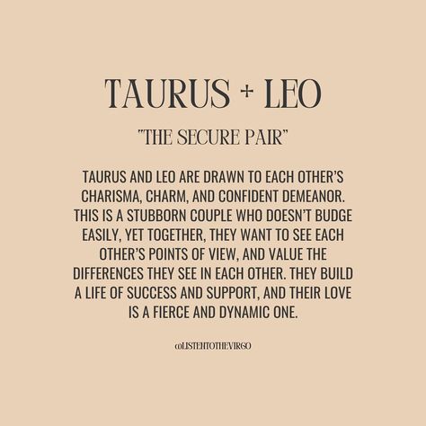 Taurus Love Compatibility + What Works 💜 #Listentothevirgo Taurus Leo Relationship, Leo And Taurus Relationship, Taurus Compatibility Chart, Taurus Relationships, Taurus Love Compatibility, Leo Relationship, Taurus Zodiac Quotes, Taurus Compatibility, Leo And Taurus