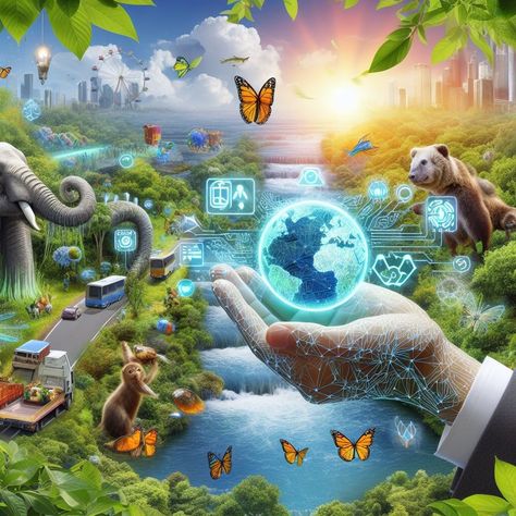 Integrating Technology and Nature: AI in Environmental Conservation Sustainable Future, Environmental Protection Poster, Art Competition Ideas, Environmental Technology, Environment Projects, Biodiversity Conservation, Future Poster, Sustainable Environment, Save Nature