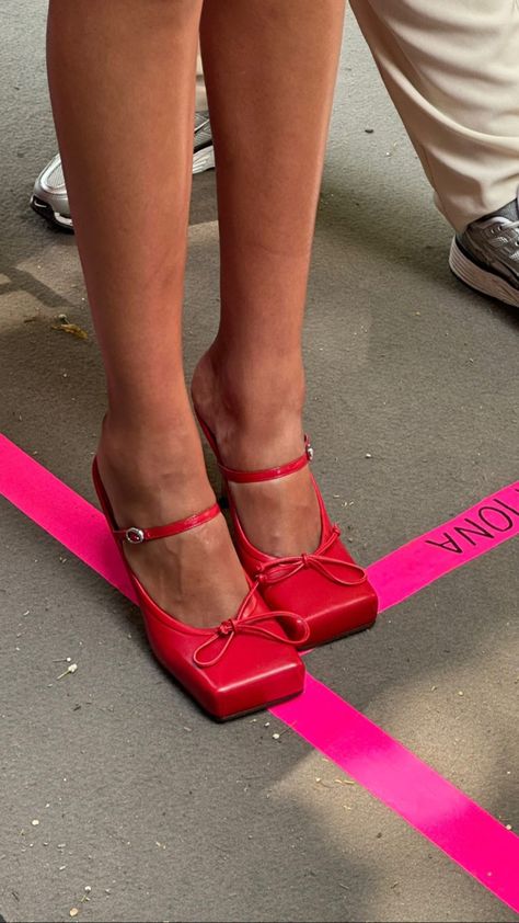 Red Ballet Shoes, Jacquemus Shoes, Heels Trendy, Ballet Heels, Heels Aesthetic, Trendy Heels, Heels Outfits, Shoe Inspo, Red Heels