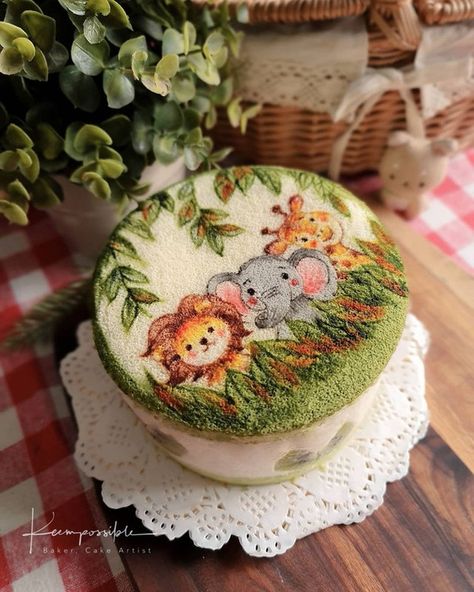 Animal Safari Cake, Orange Roll Cake, Dedication Cake, Safari Cake, Patterned Cake, Safari Cakes, Beautiful Cake Designs, Cake And Dessert, Animal Safari