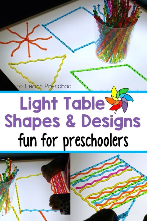 Light Board Ideas, Preschool Light Table, Shapes For Preschool, Light Box Activities, Diy Light Table, Play For Preschoolers, Play To Learn Preschool, Light Table Ideas, Box Activities