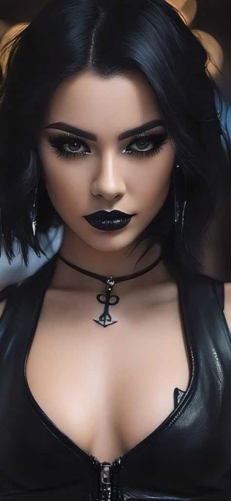 Goth Women, Goth Beauty, Black Makeup, Dark Makeup, Gothic Beauty, Gothic Girls, Leather Outfit, Character Ideas, Dark Hair