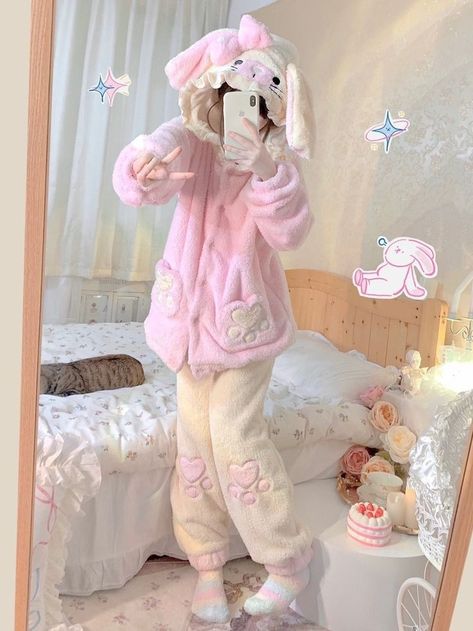 Sleepy Aesthetic Outfit, Cutecore Pajamas, Little Spaces Ideas Outfits, Kawaii Onesie, Kawaiicore Clothes, Pajama Ideas, Bunny Clothes, Kawaii Pajamas, Pajamas Aesthetic