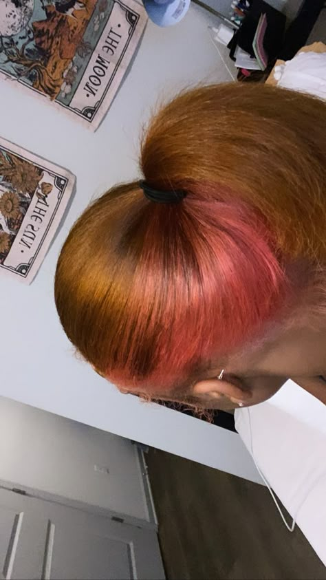 Cinnamon And Pink Hair, Brown And Pink Hair Peekaboo, Honey Brown And Pink Hair, Brown And Pink Hair Black Women, Light Brown And Pink Hair, Side Face Pic, Natural Hair Dyed, Cool Hair Colours, Adore Hair Dye