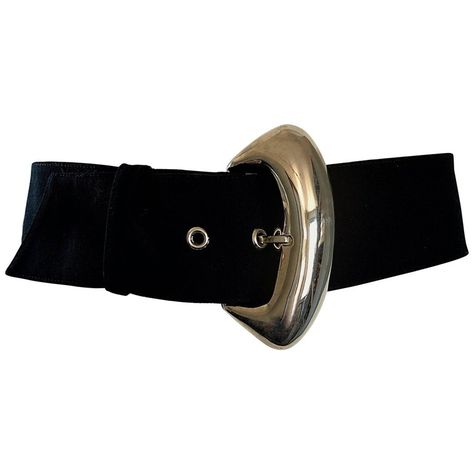 1990s Thierry Mugler Black   Silver Avant Garde 90s Vintage Wool Belt | From a collection of rare vintage belts at https://luigi.1stdibs.com/fashion/accessories/belts/ 1stdibs Dress, 1990s Accessories, Mugler Accessories, Black Fitted Vintage Corset Belt, Luxury Black Evening Belt Buckle, Vintage Black Belt With Buckle Closure, Vintage Black Belt With Brass Buckle, Silver Belts, Vintage Belts