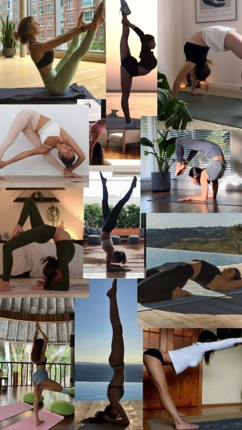 Yoga Flexibility Poses, Yoga Astethic, Yoga Collage, Yoga Vision Board, Planning Sport, Yoga Content, Advanced Yoga Poses, Fitness Vision Board, Yoga Aesthetic