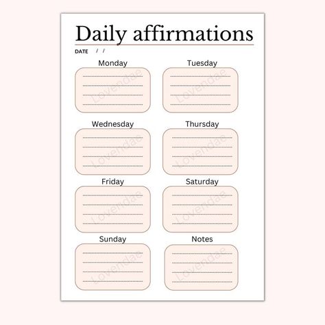 Affirmation Template, Journal Stuff, Friday Saturday Sunday, Monday Tuesday Wednesday, Daily Affirmation, Planner Ideas, Bullet Journal Ideas, Daily Affirmations, Journal Ideas