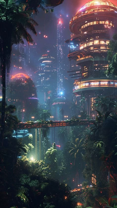 Futuristic Tree, House Animation, Planet Ideas, Sci Fi Landscape, Arte Peculiar, Sci Fi City, City At Night, Cyberpunk City, Cyberpunk Aesthetic